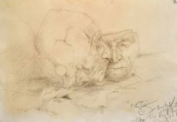 Michael Rainey (b. 1970) A set of three head studies of elderly figures, mixed media, each signed