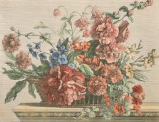 After Jean Baptiste Monnoyer, a bouquet of flowers, later hand coloured and trimmed within the