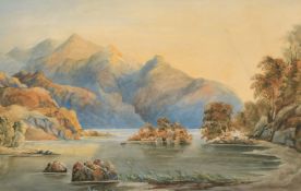 Scottish School 19th Century, A Highland Loch with and island, watercolour, 10