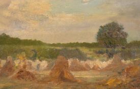 Early 20th Century School, Hay stooks, oil on board, 8