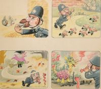 Bill Mevin (1922-2019) British, The Herbs, Policeman's whistle, A group of four drawings framed,