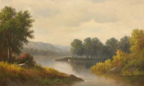 HFR? (1887?) 'Lake scene with Cattle', oil on canvas, initialled HRF, 22.25