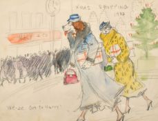 Edward Cucuel (1875-1954) American, 'Xmas Shopping 1933, We-ze Got to Hurry', pencil and