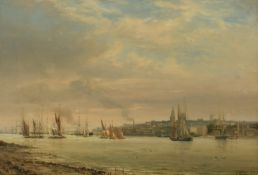 Auguste Ballin (1842-1885) French, Shipping on a River, oil on Canvas, signed and dated '2