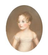 19th Century English School, a miniature portrait of a young child, watercolour, 3.25