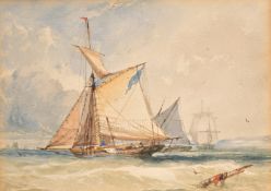 Attributed to William Callow, Shipping on a breezy day, watercolour, 4.75 x 6.75