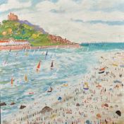 Simeon Stafford (b. 1956) British, 'St. Ives', A view of the beach and headland, oil on canvas,