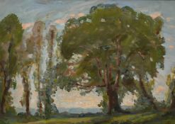 John Brown (20th Century) Trees in a landscape, oil on board, initialled, 10