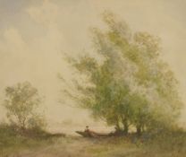 William Tatton Winter (1855-1928), 'Under the Trees', Figures in a boat by a river, watercolour,