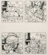 Tim Marwood (1954-2008) British, 'Thomas' No 470 'Stranded', 3, pen drawings, A group of 4 framed,