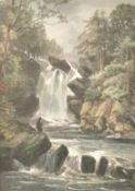 'The Falls of Muick', circa 1881, a hand-coloured engraving, unframed but mounted, 12
