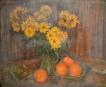 Patricia Langmead (1926-2021) British, an oil on board still life of fruit and flowers, signed,