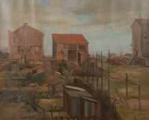 Flavia Blois, 'Paris Zone', view of building, oil on canvas, signed and dated 1939, label verso, 24