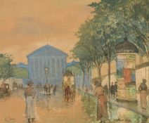 20th Century, Cardini, A view of Le Madeleine, Paris, watercolour, signed and inscribed, 9