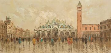20th Century Italian School, St. Mark's Square, Venice, oil on canvas, studio stamp verso, 16