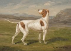 C. Harrison, 20th Century School, a dog in a landscape, oil on board, 5