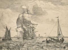 L. Bakhuizen, Old Master etching, Dutch shipping, 6.5