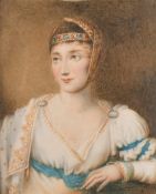 19th Century Continental School, a miniature portrait of an elegant lady with a jewelled