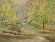 Unsigned, A stream, watercolour, 10.5 x 14.5