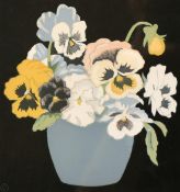 John Hall Thorpe (1874-1947) Australian, a still life of pansies, woodcut print in colour, signed in
