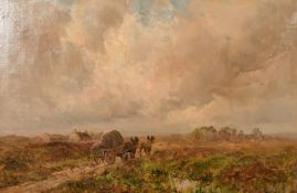 John Falconer Slater (1857-1937) British, Horses and a cart on a heathland pathway under changing