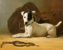 Joseph H. Sulkowski (Born 1951) Jack Russell with a riding saddle, oil on board, signed, 20