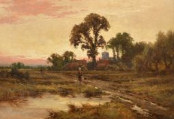Henry. H Parker (1858-1930) British, The journey home at dusk, oil on canvas, signed 10