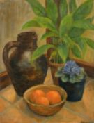 Patricia Langmead (1926-2021) British, a still life study of fruit, plants and an earthenware