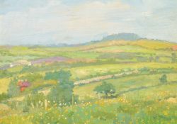 20th Century, A summer landscape with yellow flowers in the fields, oil on board, 11