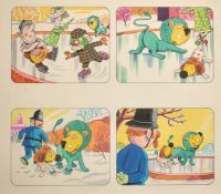 Bill Mevin (1922-2019) British, The Herbs, Skating, A group of four drawings framed, 10.5