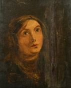 19th Century School, A head study of a woman, oil on board, 12.5