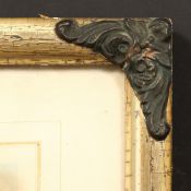 A gilt frame with inset print and metal corners, rebate size - 15.75