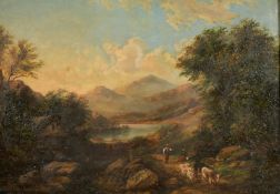 19th Century English school, A Highland landscape with a cattle drover and cottage, oil on canvas,