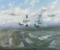 Peter Westacott, 'Anniversary', concord accompanied by two World War II planes, a colour print,