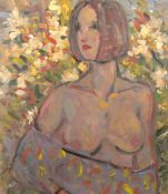 Kanwaldeep Singh Kang, signed Nicks, (1964-2000) British, a half-length study of a female nude