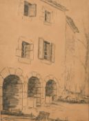 John Thorne (20th Century), 'Mill Mosset, France', crayon on brown paper, signed and inscribed,