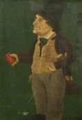 19th Century, The itinerant book man, oil on board, indistinctly signed and inscribed verso, 11
