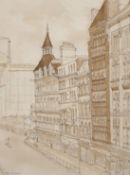 Hugh Cantlie (20th Century) British, A street view of The Poultry, watercolour, signed with