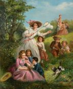 Charles Edouard Boutibonne (1816-1897) French, elegant children chasing butterflies and collecting