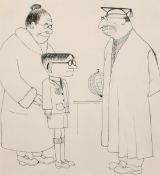 Jonathan Adams (1931-2005) British, Mother, son and school master, pen and ink, 9.25