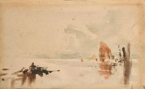 Manner of J.M.W. Turner, Shipping on a lagoon, watercolour, 2.5