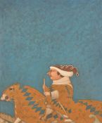 Manuel Avedan (b. 1929), 'Caballero, d'Apres Simone Martini', gentleman on a horse, oil on canvas,