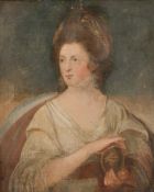 19th Century English School, a half-length portrait of a classical female figure in white robes