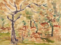 Czech School, 20th Century, a pair of landscapes with trees, watercolour, indistinctly signed and