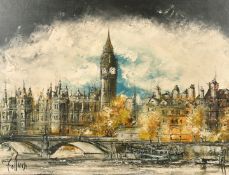 Ron Folland (1932-1999) British, 'Embankment', oil on canvas, signed, label verso, 18