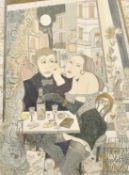 Sylvta Whiteford-Engholm, (? - d.2004) British, The lovers on the Continent (couple in a caf),