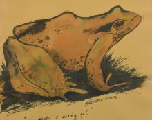 20th Century School, circa 1974, 'Would a wooing go' a study of a frog, ink and watercolour,