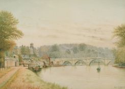 Alfred Sale Watson, circa 1918, a view of Richmond Bridge from along the Thames, watercolour, 10