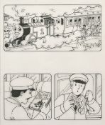 Tim Marwood (1954-2008) British, 'Thomas' No 482 'Story Train', 2, pen drawings, A group of 3