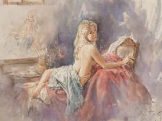 Gordon King (b.1939) 'Contemplation', watercolour, inscribed, signed and dated 6/8/99, verso, 19.75